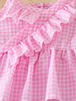 Ensemble d'été mignon pour bébé fille, deux pièces, rose à carreaux, sans manches, avec volants, débardeur et short en jean