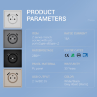 Enchufe francés USB decorativo PC textura mate sensación de piel Panel 16A toma de corriente eléctrica para cocina, oficina y dormitorio