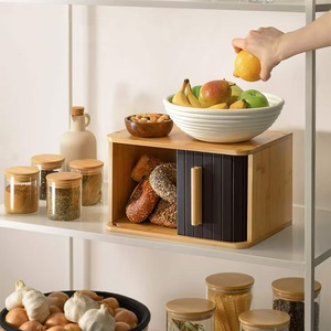 Bread Box Desktop Dessert Pastry Storage Box with Door Kitchen <b>Spice</b> <b>Jar</b> Organization Household Solid Wood Baking Box - Product Image 2