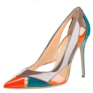 Zapatos de Vestir de Mujer con Parches Coloridos, Diseño Recortado, Punta en Pico, Talla Grande US, Tacones Altos de 12 cm, Zapatos de Tacón de Aguja - Product Image 1