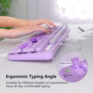 Ergonomic USB 3.0 Plug Play Wired <b>Keyboard</b> 104 Keys Full Size Numeric <b>Keypad</b> Coloful Retro Round Cute Keycaps for WinXP/7/8/10 - Product Image 4