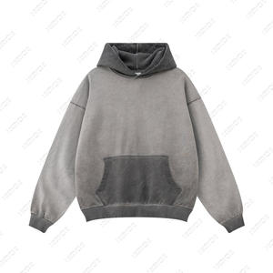 Vintage lavage à capuche unisexe 100% coton poids lourd Streetwear surdimensionné à capuche acide lavé blanc goutte épaule à capuche pour hommes - Product Image 2