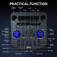 Altavoz SING-E JQS-9831 RGB LED DJ Party Blue T con Micrófono Inalámbrico de 300W PMPO para Karaoke en Casa, Uso en Exteriores, Computadora y Teléfono Móvil