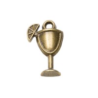 Pendentif en alliage de zinc en forme de coupe de verre à cocktail et de tranche de citron, finition argent antique et bronze, pour bracelet de cheville pour soirée entre filles