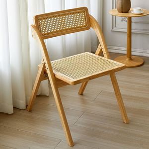 Silla Plegable de Ratán de Estilo Moderno con Respaldo de Madera Maciza, Taburete Sencillo para el Hogar, para Sala de Estar o Mesa de Comedor L094 - Product Image 6