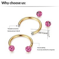 Bague de nez et de lèvre unisexe en acier inoxydable doré en forme de C, entièrement ornée de strass, en argile souple, très vendue