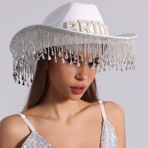 Sombrero de copa de soltero occidental con borla de diamantes de imitación sombrero de vaquera para mujer Cosplay despedida de soltera pesca deportes al aire libre viajes - Product Image 2