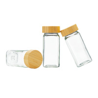 Pot à épices carré transparent en verre de 120 ml (4 oz) avec couvercle en bambou, idéal pour le sel, le poivre et le sucre - Vente en gros