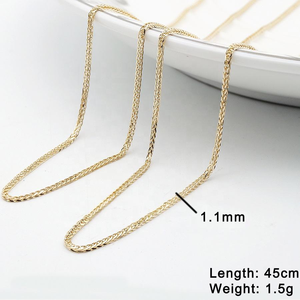 Catena in Oro Massiccio 14K AU585, Larghezza 1.1mm, Modello Wheat Quadrato, 45cm o in Rotolo, Alta Qualità - Product Image 4