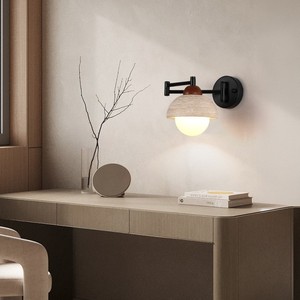 Lámpara de pared vintage Wabi Sabi de piedra Huangdong con bombilla LED E27 para dormitorio, sala de estar, luz de lectura. - Product Image 1