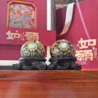 Boules de Baoding musicales en résine dorée Shouxing, ensemble cadeau de prospérité éternelle, couleurs émaillées exquises faites à la main