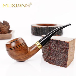 Muxiang Wooden Smoking Pipe Bent Type With Gold Ring For Tobacco Pipe Gift - Product Image 1