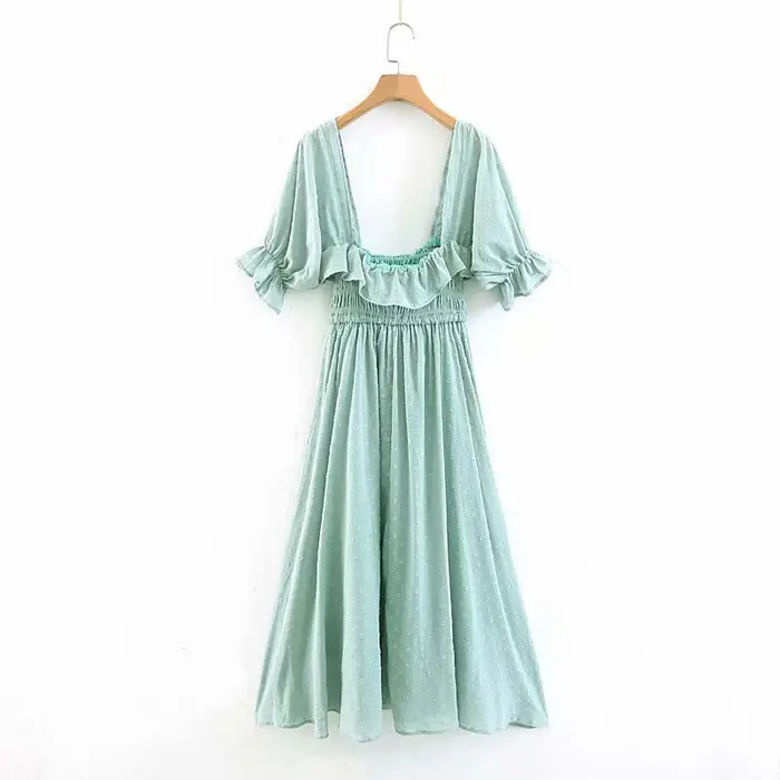 Qz908 vestido longo feminino de hortelã, cor verde, com bolinhas, fada, vestido longo para moças, roupa