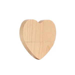 Personality Design Heart-Shape Maple Wooden Usb Flash Drive Box Portable Wood U Disk Box