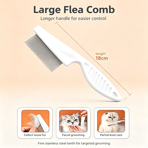 Peigne <span class=keywords><strong>anti</strong></span>-puces à dents fines pour animaux de compagnie, en acier inoxydable, auto-nettoyant, <span class=keywords><strong>anti</strong></span>-rayures, pour le démêlage et le toilettage des chats et des chiens, outil de retrait sûr - Product Image 4