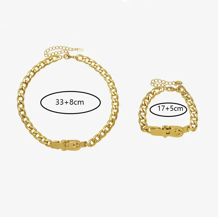 Nuovo arrivo Hip Hop 18k placcato oro in acciaio inossidabile cubano catena a maglia Set di gioielli collana braccialetto per le donne