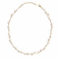 Bijoux en acier inoxydable plaqué or 18 carats, collier double rang avec perles d'imitation et chaîne délicate, vente en gros