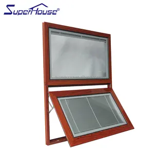 Red Wooden Aluminum Insulated Tempered Glass With Blind Shutter Inside Awning Window