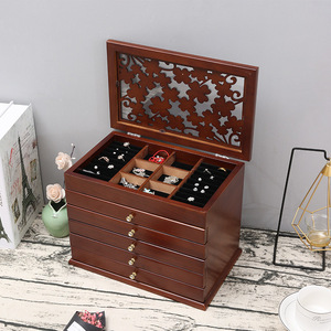 Walnut wood jewelry <b>box</b>, solid wood ornaments, jade, and gold storage <b>box</b>, large capacity, multi-layered, with makeup <b>mirror</b> - Product Image 3