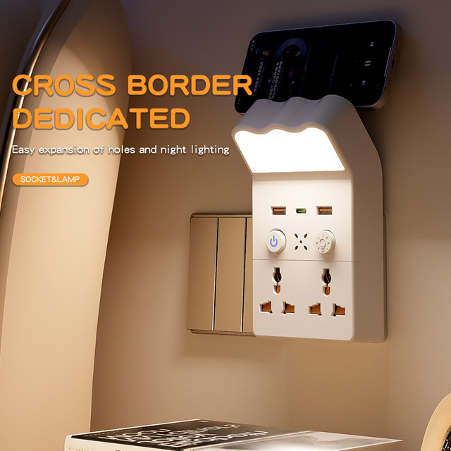 Wall Plug Extender LED Night Light ABS Material USB Output Ports Adapter 2 Industrial AC Outlets 10A Rated for Home Bedroom Use