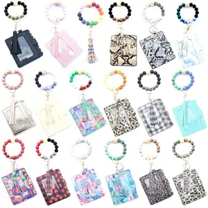 2024 Wholesale Outdoor Cardholder Wallet High Quality Soft Silicone Beads Western Sunflower Wristlet Keychain Wallet