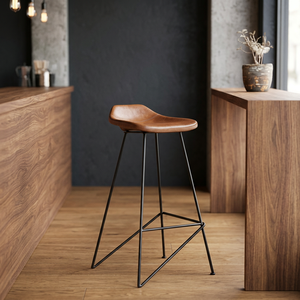 Taburete de Bar Moderno de Cuero con Estructura Metálica, Diseño Industrial, Mueble de Bar para el Hogar, Asiento Estable a la Altura del Mostrador - Product Image 1