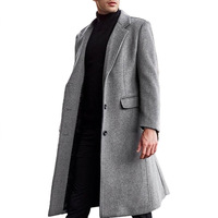 Manteau trench décontracté pour homme, coupe ajustée, sans col, long, simple boutonnage, style Pea Coat, avec poches, en polyester tissé 100%