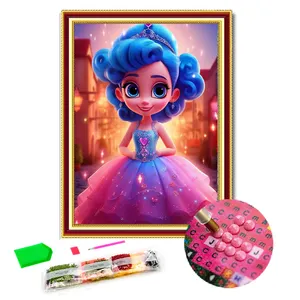 Venda imperdível princesa com cabelo azul e olhos grandes 5d pintura diamante bordado ponto cruz decoração de casa