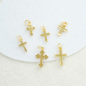 Vòng cổ mạ vàng thời trang bán buôn, mặt dây chuyền chữ thập bằng đồng thau mạ vàng, <span class=keywords><strong>charm</strong></span> làm đồ trang sức tự làm, vòng tay, bông tai, phụ kiện - Product Image 3