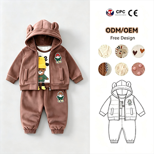 Vêtements pour enfants, nouvelles arrivées hiver 2026, ensemble trois pièces à capuche pour bébés, tout-petits, garçons et filles, style coréen, polyester - Product Image 3
