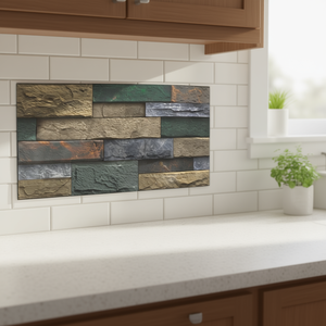 Carreaux de crédence autocollants en pierre rétro, design rustique rectangulaire pour murs de cuisine - Product Image 2