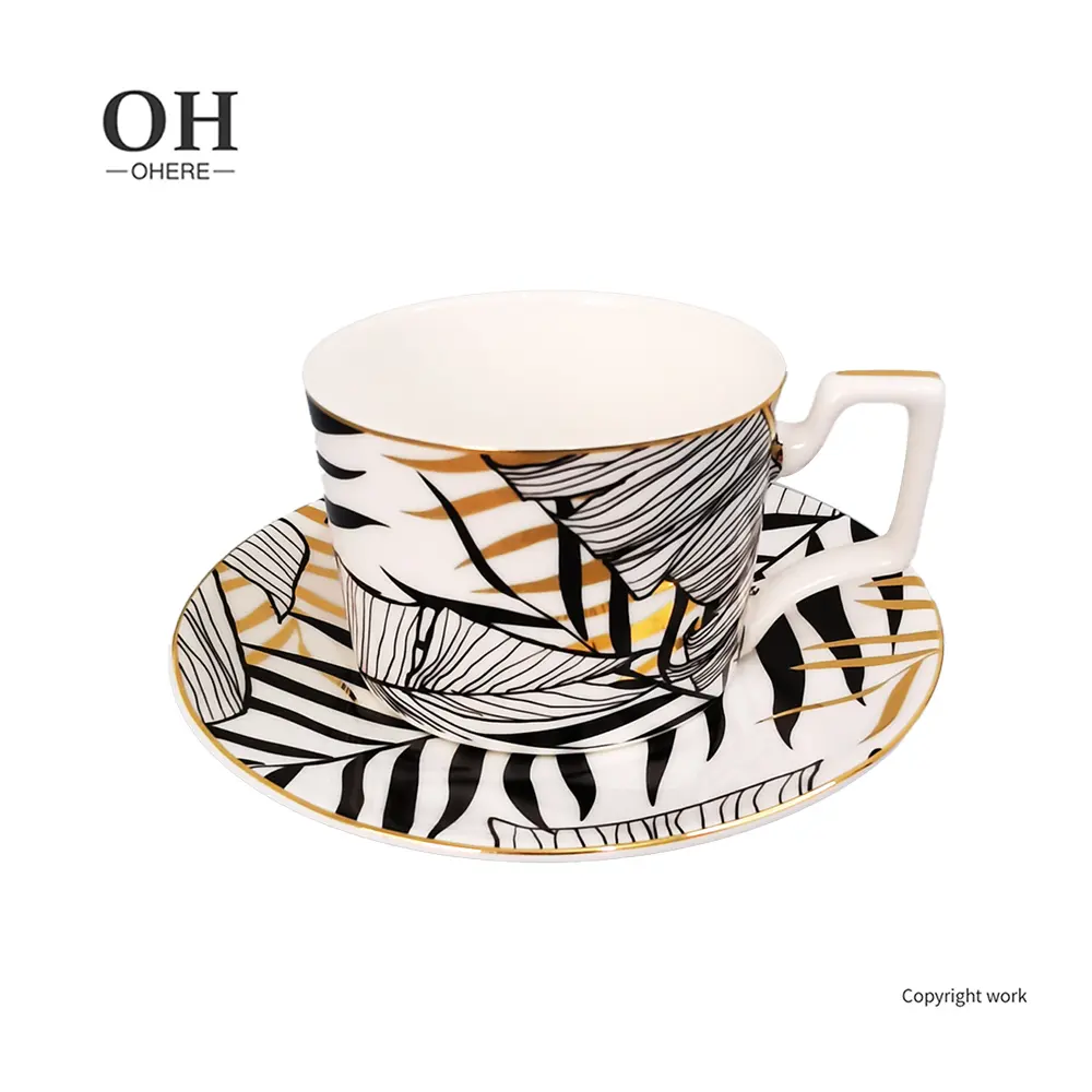 Palace style luxury coffee cup and saucer set Ceramic tea mug with tray Wholesale impregnable restaurant cups and coffee cups