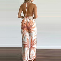 Combinaison florale mi-longue sexy personnalisée pour femme, col licou, sans manches, dos ouvert, avec bretelles, grande taille, pour soirée et club