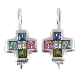 Exquisitos diseños únicos de signo más, corte de cojín multicolor facetado 925, pendiente de CZ de múltiples piedras preciosas de ley sólida - Product Image 1