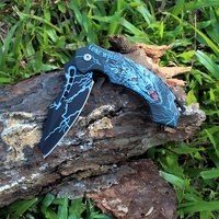 Vente en gros de couteau pliant à motif de loup 3D, manche en aluminium, couteau tactique EDC de poche pour le camping en plein air et la survie
