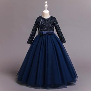 Belle <span class=keywords><strong>robe</strong></span> de princesse à nœud papillon pour petites filles tendance de la mode paillettes de luxe vêtements pour enfants robes de soirée longues de mariage pour enfants - Product Image 6