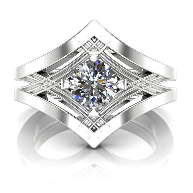 ZhuQian Wholesale Alloy Silver Plated Romantic Sparking Cubic Princess Zirconia Rings Women Charming Wedding Engagement Band CZ