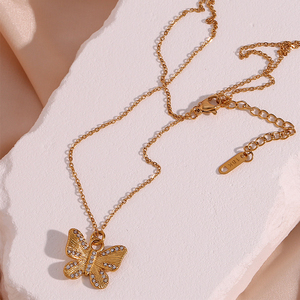 Moda mariposa circón Acero inoxidable 18K chapado en oro diseño contratado collar - Product Image 4