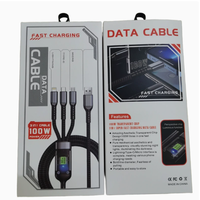 Chargeur 100W affichage numérique câbles de charge super rapide bande transparente Type C IOS Micro 3 en 1 câble de données de tissage en nylon