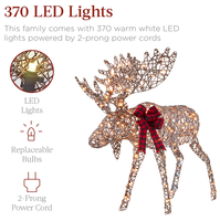 Ensemble de décoration de Noël extérieur imperméable en forme de famille de 2 yacks de 1,5 m avec 370 lumières LED, attaches zippées et rotin