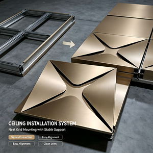 Système de dalles de plafond en acier inoxydable 3D personnalisé, panneau métallique géométrique, revêtement de plafond décoratif pour hôtel, bureau - Product Image 6
