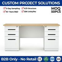 Grande table de bureau en métal avec 6 tiroirs de rangement, bureau de direction en acier blanc pour la salle du directeur et du gestionnaire