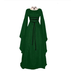 Robe à manches longues et col rond pour femmes, couleur unie, dentelle, robe médiévale, Costume d'halloween, tenue de cosplay - Product Image 5