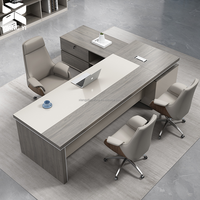 Bureau d'Angle de Direction en Bois en Forme de L, Mobilier de Bureau de Luxe pour PDG, Grande Table de Bureau de Direction