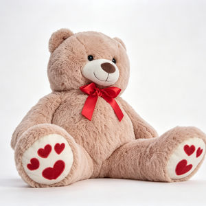 Customized Brown teddy bear with <b>red</b> <b>bow</b>, Heart paw teddy bear, Sitting teddy bear stuffed animal - Product Image 6