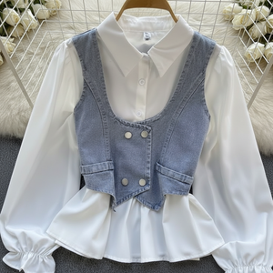 Corset moderne Haut en jean à la mode Décontracté Chic Moderne Slim-Fit Vintage Charm Light Wash Intemporel Structuré - Product Image 1