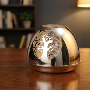 <b>Silver</b> Plated Brass Tea Light Holder | Handmade Candle <b>Lamp</b> | Copper Tone Home Decoration | TREE OF LIFE TEA LIGHT HOLDER - Product Image 5
