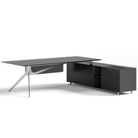 Bureau d'ordinateur moderne avec rangement, bureau ergonomique pour le bureau à domicile, bureau noir, bureau avec structure en acier inoxydable, bureau de direction