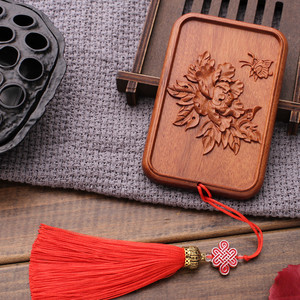 Miroir de maquillage portable Weijun en bois de santal vert, carré, en bois de rose lourd et précieux FJZ - Product Image 3