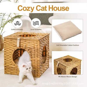 Extra Großes Faltbares Umweltfreundliches Winter-Hunde- und Katzenhaus Indoor-Haustierbett Doppelseitiges Rattan-Versteck Handgewebt - Product Image 5